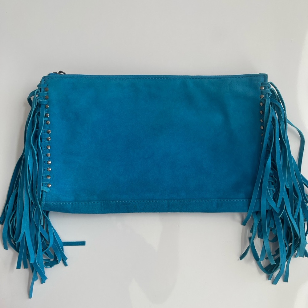 Animale Suede Fringed Blue Clutch Bag